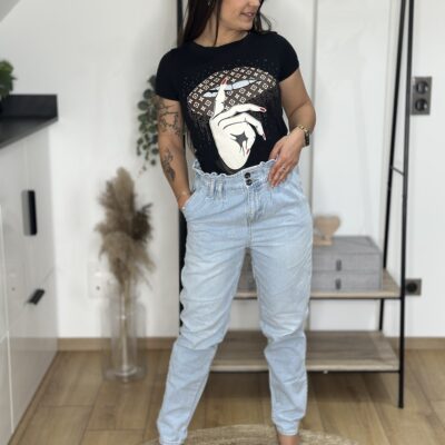 T-shirt Noir Imprimé Main & Bouche