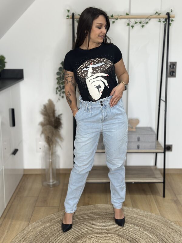 T-shirt Noir Imprimé Main & Bouche