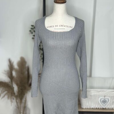 Robe Pull Moulante en Maille Grise