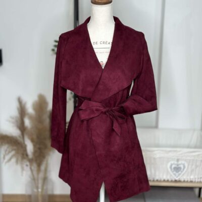 Manteau Long Suédine Bordeaux