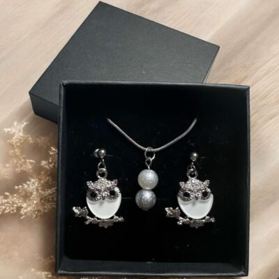 Parure Hiboux & Perles Argentées