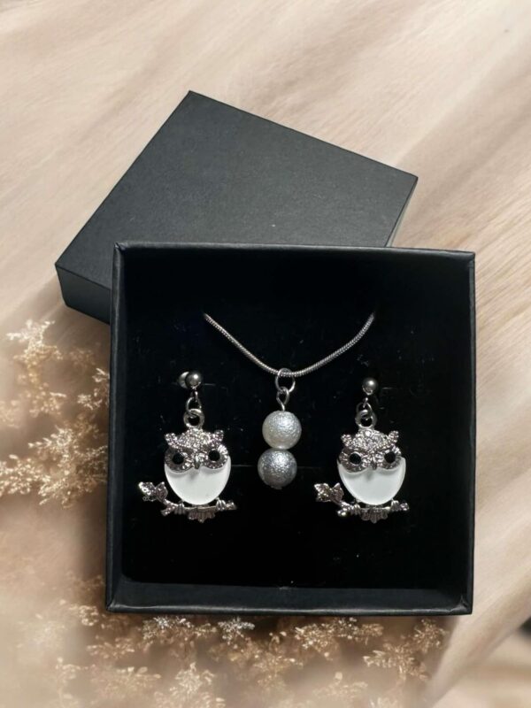 Parure Hiboux & Perles Argentées