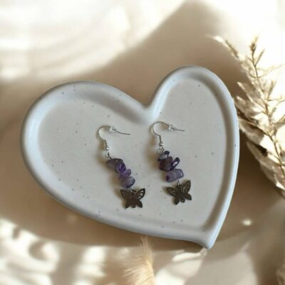 Boucles d’oreilles papillon & pierres d’améthyste