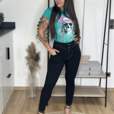T-shirt vert imprimé tête de mort bohème